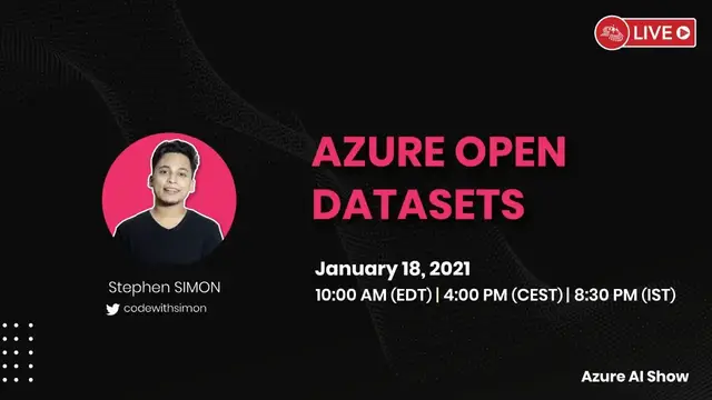 'Video thumbnail for Azure Open Datasets - Azure AI show'