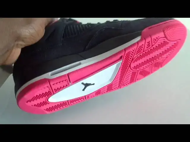 'Video thumbnail for Grade School Air jordan 4 Denim Black Vivid pink'