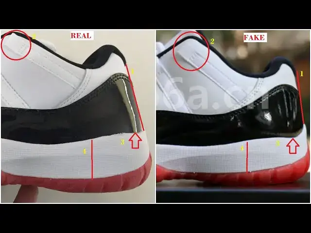 'Video thumbnail for Real Vs Fake Air Jordan 11 Low Concord Bred, Quick Ways To Identify The Fake Pair'
