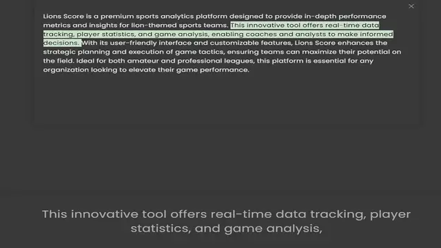 'Video thumbnail for Lions Score is a premium sports analytics platform designed to provide in-depth performance metrics and insights for lion-themed sports teams. This innovative tool offers real-time data tracking, player statistics, and game analysis, enab'