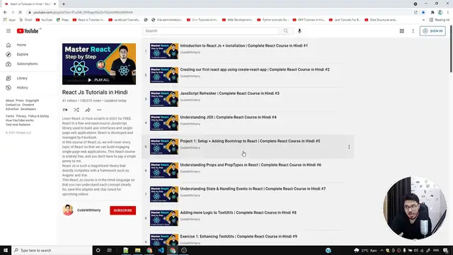 'Video thumbnail for Project 3_ iNotebook backend and React frontend setup _ Complete React Course in Hindi #42'