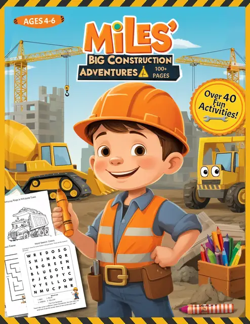 'Video thumbnail for Fun Construction-Themed Activities for Kids Ages 4-6  Mazes, Puzzles, Coloring, and More to Spark Imagination'