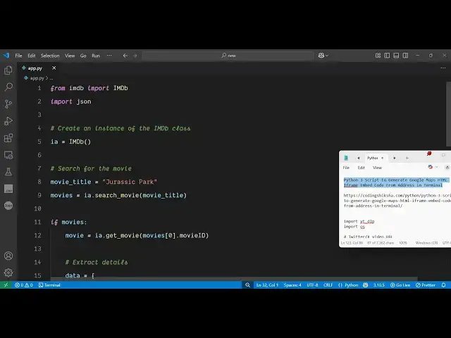 'Video thumbnail for Python 3 Web Scraping Script to Get Movie Info Using IMDb Website and Save to JSON File'
