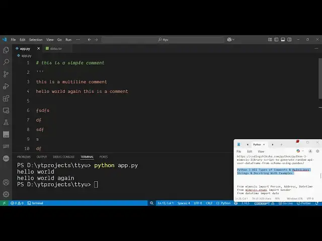 'Video thumbnail for Python 3 All Types of Comments & MultiLines Strings & Docstring With Examples'