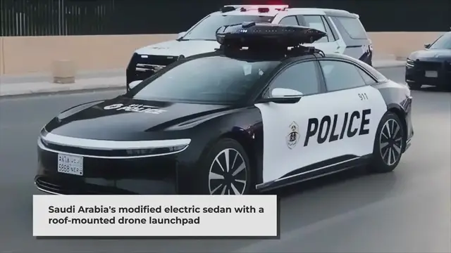 'Video thumbnail for Lucid Air electric car given police treatment in Saudi Arabia'