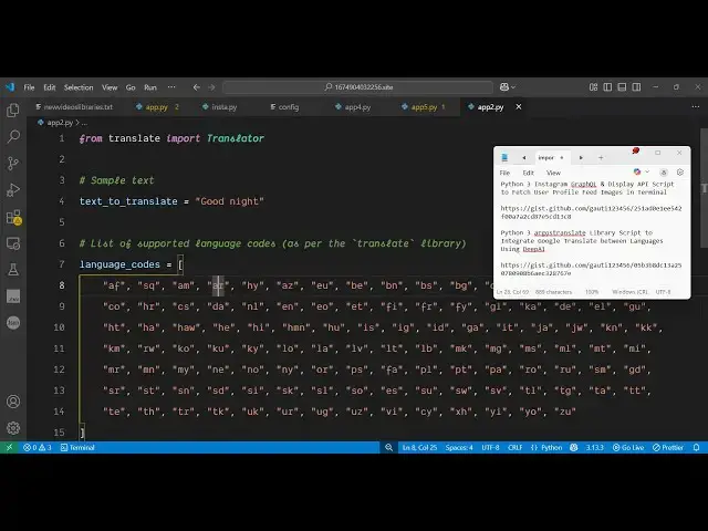 'Video thumbnail for Python 3 Google Translate API Example to Translate Text in All Languages For FREE in Terminal'