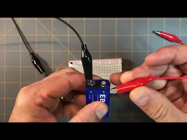 'Video thumbnail for Connecting a 9V Battery to a Breadboard using Alligator Clips'