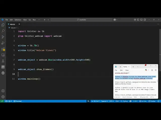 'Video thumbnail for Python 3 Tkinter Script to Show Webcam Live Feed Video in Window Using tkinter-webcam Library'