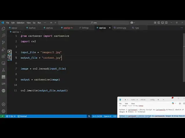 'Video thumbnail for Python 3 cartooner Library Script to Cartoonify Images & Draw Pencil Sketch Using OpenCV in Terminal'