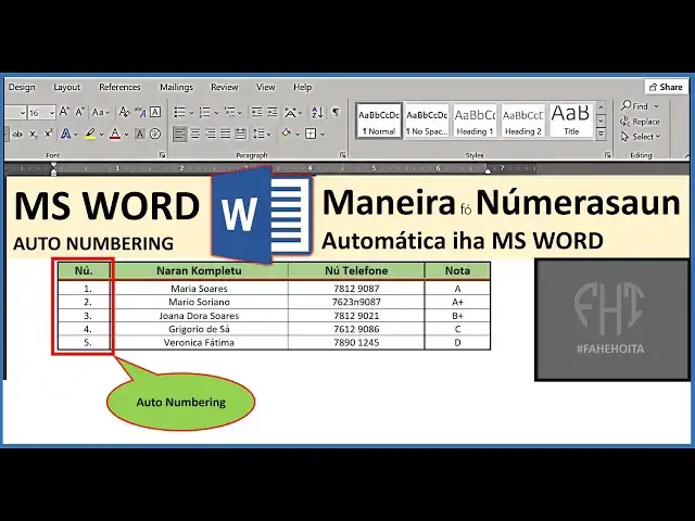 'Video thumbnail for HOW TO: MS Word Auto Numbering | Maneira fó Numerasaun Automátika iha MS Word | #fahehoita'