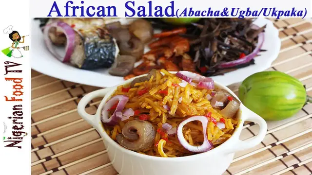 'Video thumbnail for Nigerian African Salad (Abacha Ncha na Ugba-Ukpaka)'