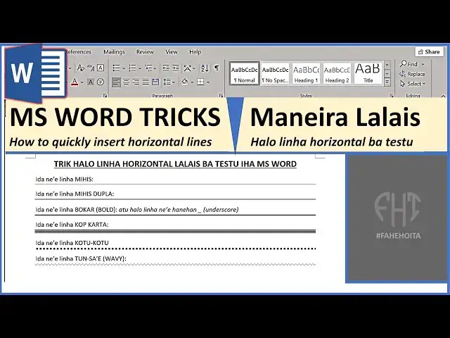 'Video thumbnail for HOW TO: Quickly Insert Horizontal Lines in MS Word | #fahehoita'