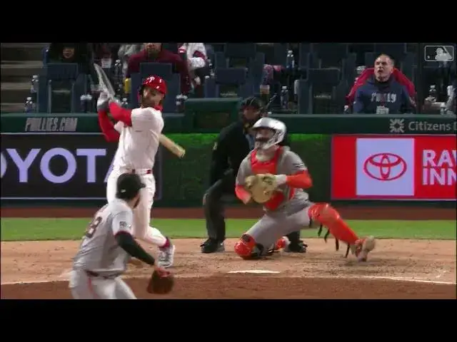 'Video thumbnail for Bryce Harper SMOKES a Two-Run Home Run! | 4th HR of 2025 | Philadelphia Phillies | 04/16/2025'