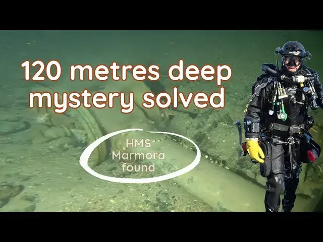 'Video thumbnail for 120 metres deep shipwreck dive- finding HMS Marmora'