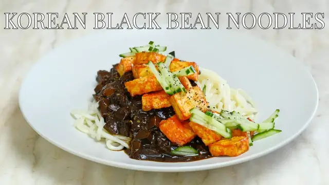 'Video thumbnail for Korean Vegan black bean sauce with Udon noodles recipe'